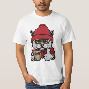 Individuelle Name / Text Niedlicher Kaffee Chat T-Shirt