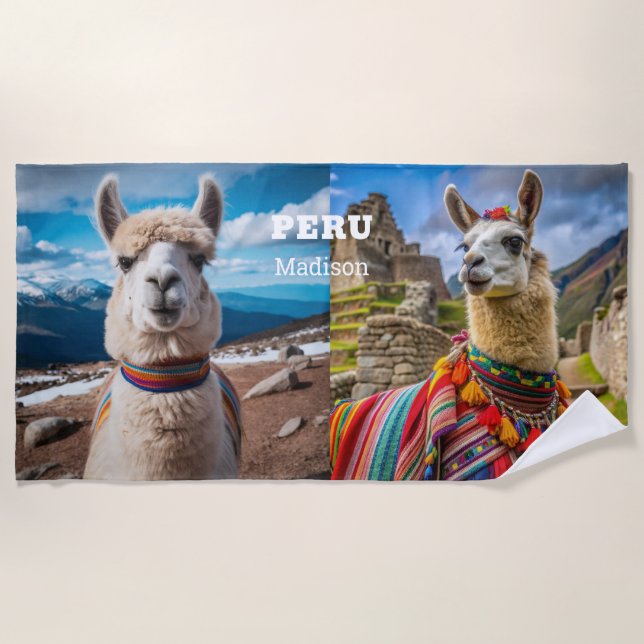 Individuelle Name & Text Peru Llama Strandtuch (Vorderseite)