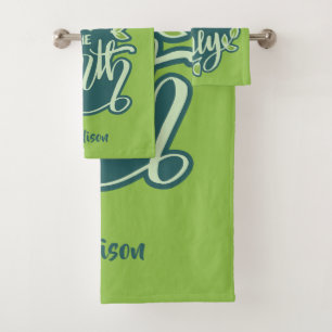 Individuelle Name & Text Rettete Die Erde / Grüne  Badhandtuch Set
