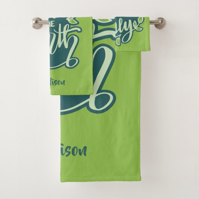 Individuelle Name & Text Rettete Die Erde / Grüne  Badhandtuch Set (Insitu)