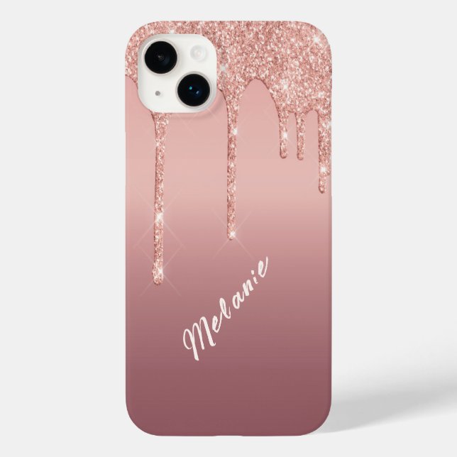 Individuelle Name Text Rose Gold Blush Glitzer Tro Case-Mate iPhone 14 Plus Hülle (Rückseite)