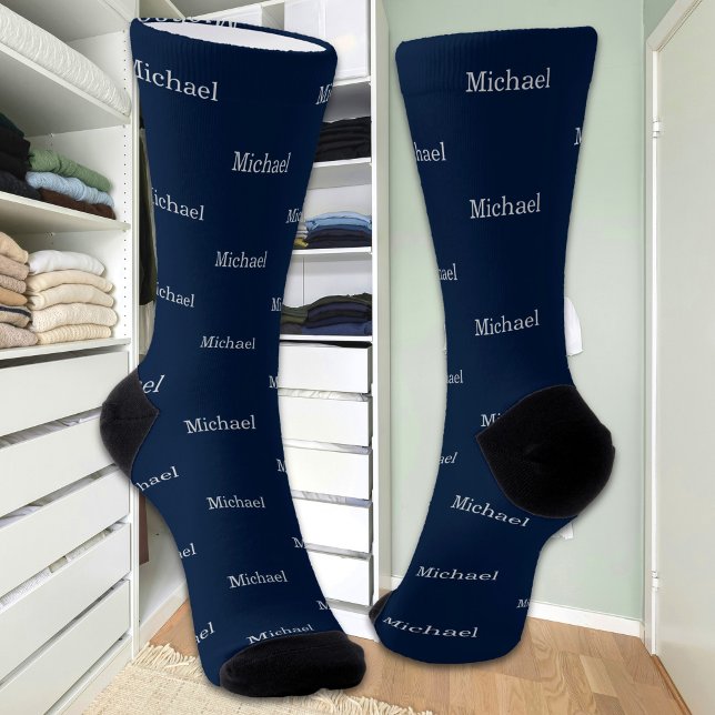 Individuelle Name Text Simple Elegant Navy Blue Socken (Von Creator hochgeladen)
