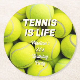 Individuelle Name & Text Tennis Balls Runder Pappuntersetzer