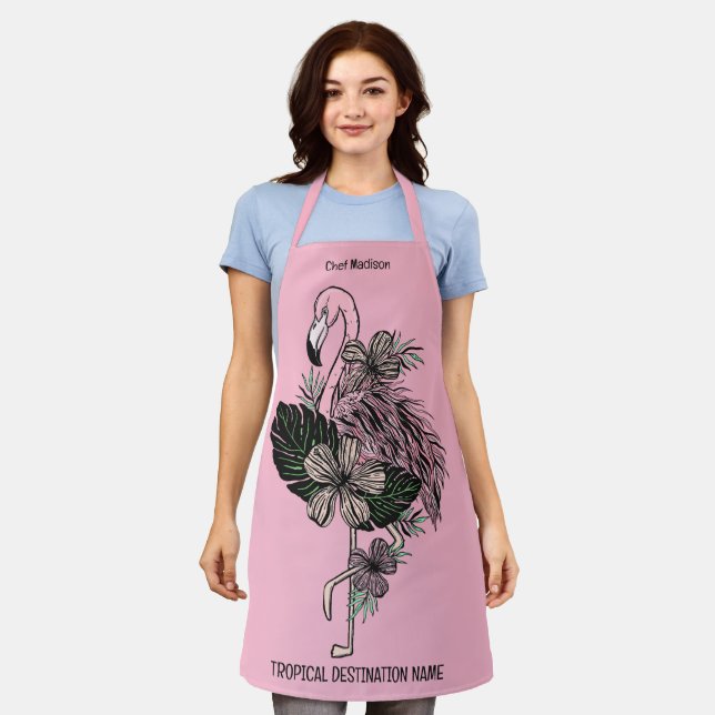 Individuelle Name, Text und Farbe Rosa Flamingo Schürze (Getragen)