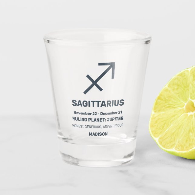Individuelle Name / Text Zodiac Signature Sagittar Schnapsglas (Vorderseite)