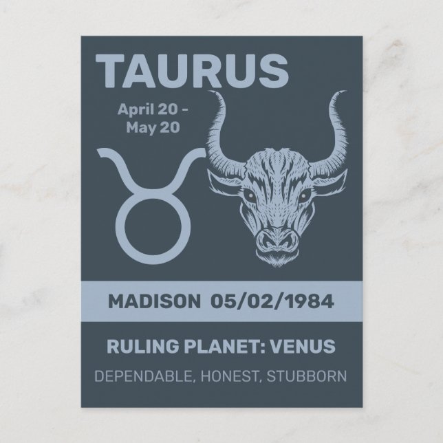 Individuelle Name / Text Zodiac Signrus Taurus Postkarte (Vorderseite)