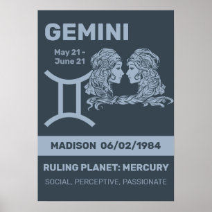 Individuelle Name/Text-Zodiac-Zeichen-Gemini Poster