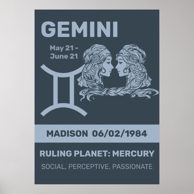 Individuelle Name/Text-Zodiac-Zeichen-Gemini Poster (Vorne)