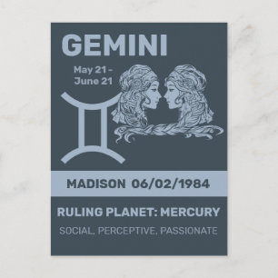Individuelle Name/Text-Zodiac-Zeichen-Gemini Postkarte