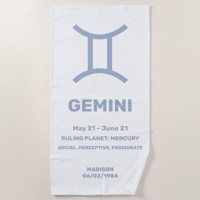 Individuelle Name/Text-Zodiac-Zeichen-Gemini Strandtuch (Vorderseite)