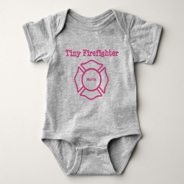 Individuelle Name Tiny Firefighter Bodysuit Baby Strampler (Vorderseite)