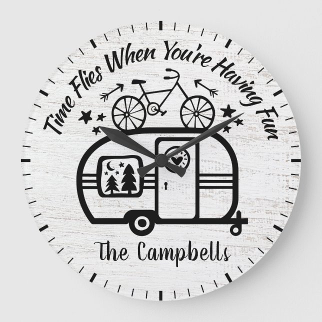 Individuelle Name Trailer Camping, Typografie Große Wanduhr (Vorderseite)