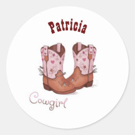 Individuelle Name Trendy Niedlich CowGirl Stiefel  Runder Aufkleber