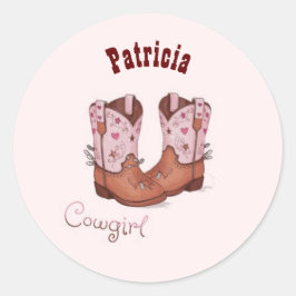 Individuelle Name Trendy Niedlich CowGirl Stiefel  Runder Aufkleber