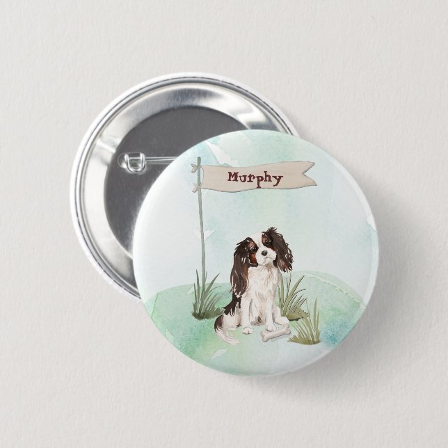 Individuelle Name Tri Color King Charles Spaniel Button (Vorne & Hinten)