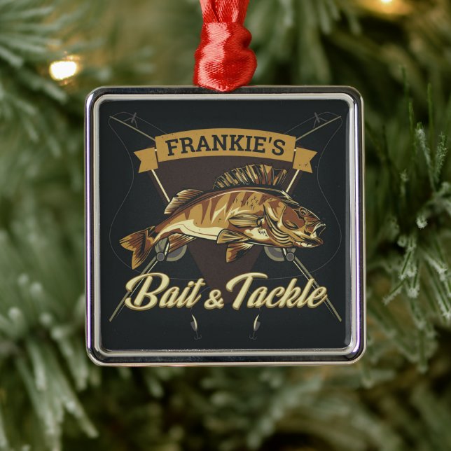 Individuelle Name Trophy Fishing Angler Bait Tackl Ornament Aus Metall (Baum)