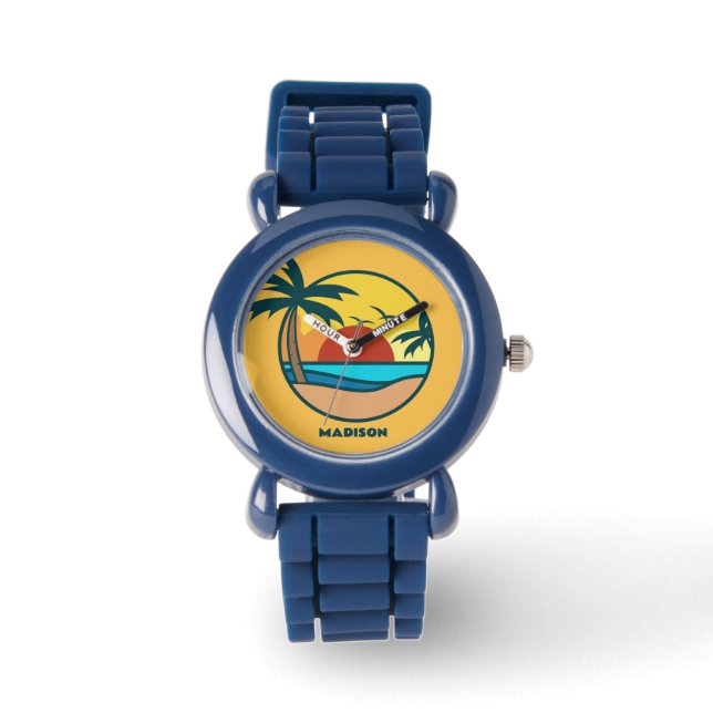 Individuelle Name Tropical Beach Sunset Armbanduhr (Vorderseite)