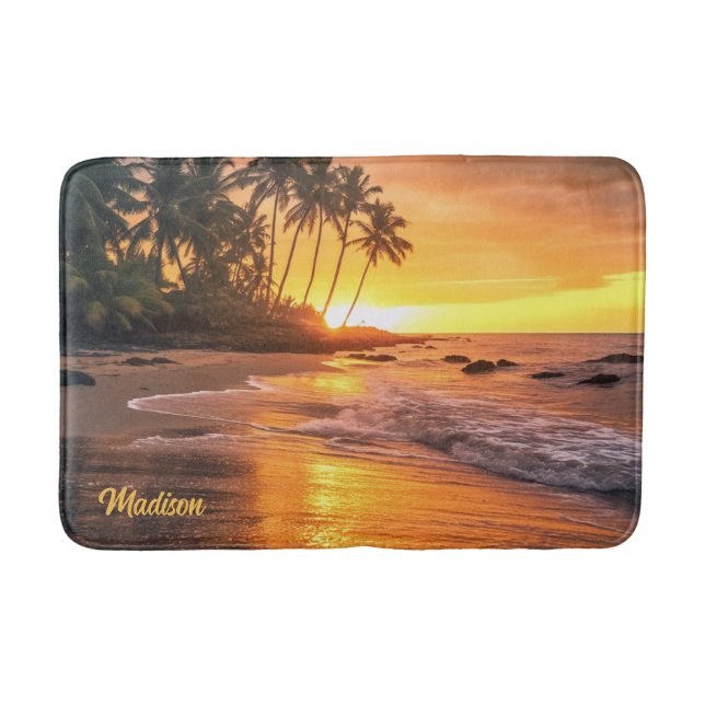 Individuelle Name Tropical Beach Sunset Badematte (Vorderseite)