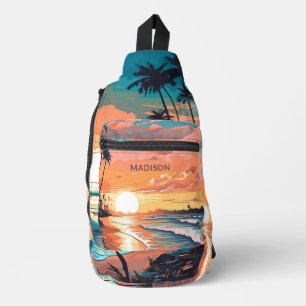 Individuelle Name Tropical Beach Sunset Crossbody Bag