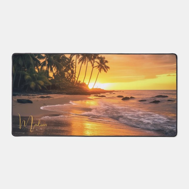 Individuelle Name Tropical Beach Sunset Schreibtischunterlage (Vorderseite)