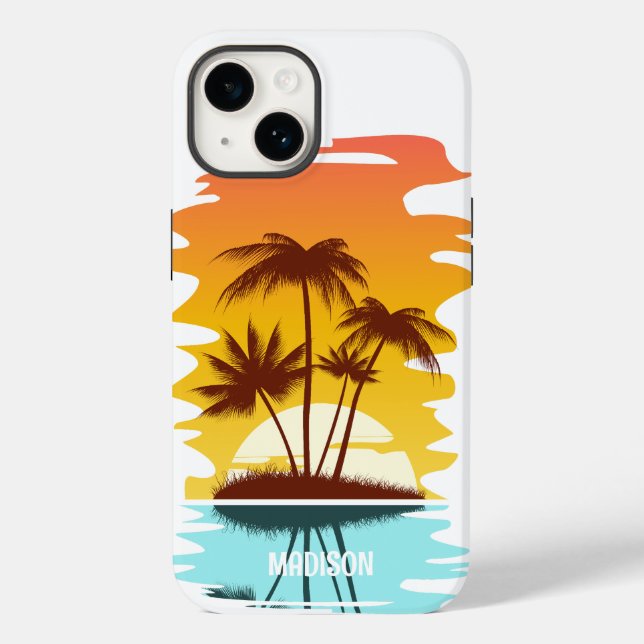 Individuelle Name Tropical Island Sunset Case-Mate iPhone 14 Hülle (Rückseite)
