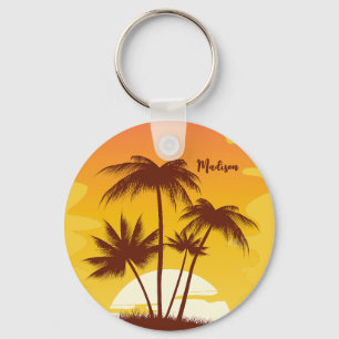 Individuelle Name Tropical Island Sunset Schlüsselanhänger