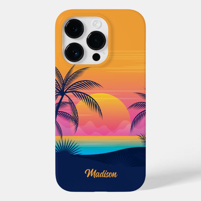 Individuelle Name Tropischer Sonnenuntergang Case-Mate iPhone 14 Pro Hülle (Rückseite)