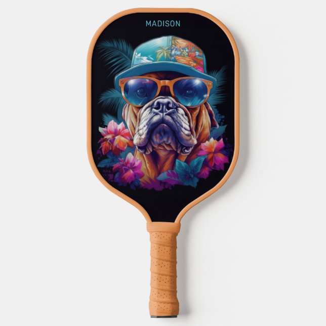 Individuelle Name Tropischer Urlaubshund Pickleball Schläger (Vorderseite)