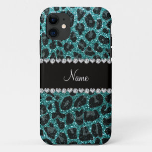 Individuelle Name Türkis Glitzer Leopard Case-Mate iPhone Hülle