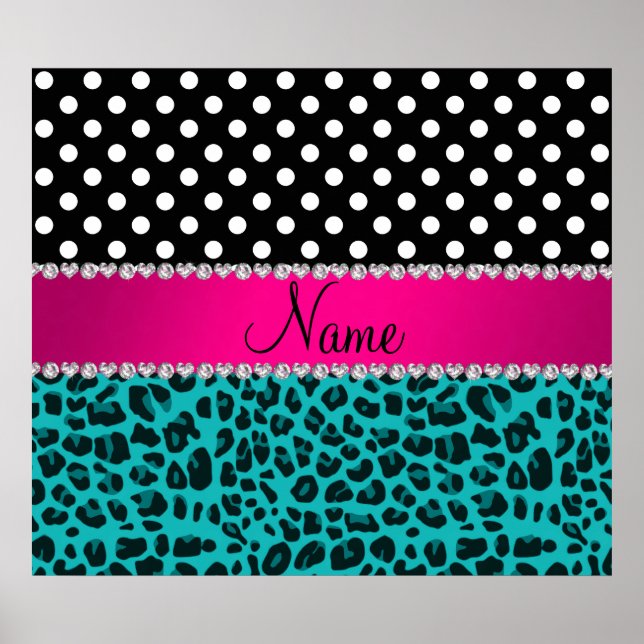 Individuelle Name Türkis Leoparden Poster (Vorne)