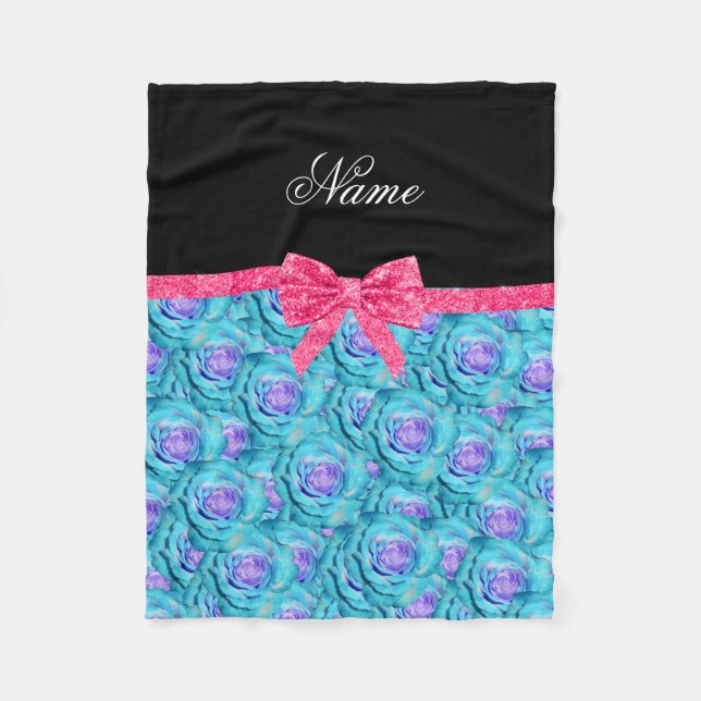 Individuelle Name türkis Rose Rosa Glitzer Bug Fleecedecke (Vorderseite)