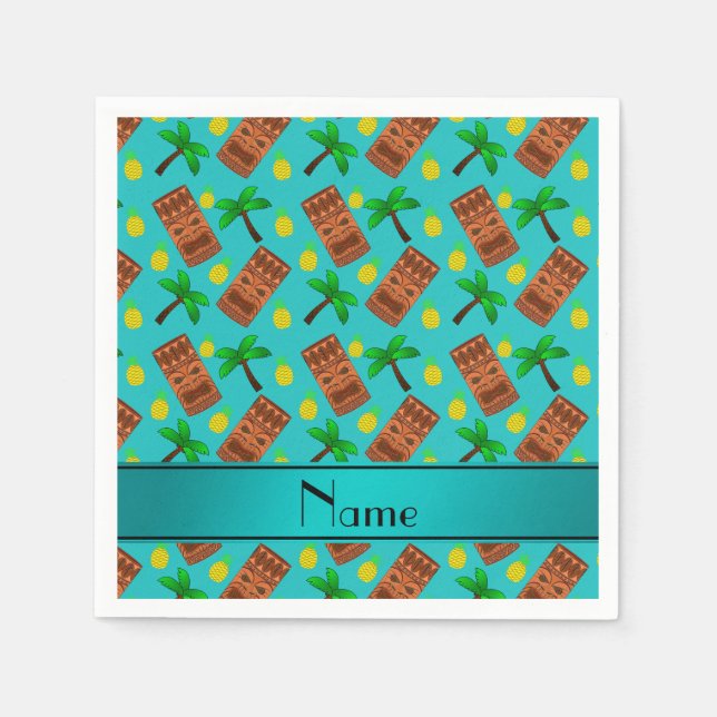 Individuelle Name Türkis-Ti Ananas Palmen Serviette (Vorderseite)