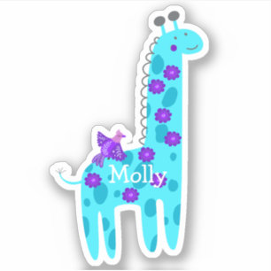 Individuelle Name Turquoise Giraffe Lila Bird Lapt Aufkleber