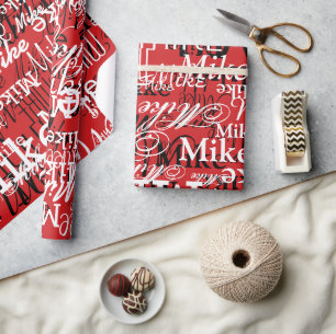 Individuelle Name überlagert AllOver Red Geschenkpapier