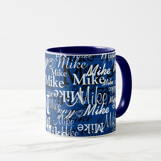 Individuelle Name überlappen All-over Dunkelblau Tasse (VorderseiteRechts)