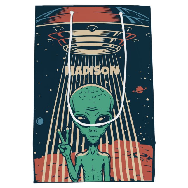 INDIVIDUELLE NAME UFO ALIEN MITTLERE GESCHENKTÜTE (Rückseite)