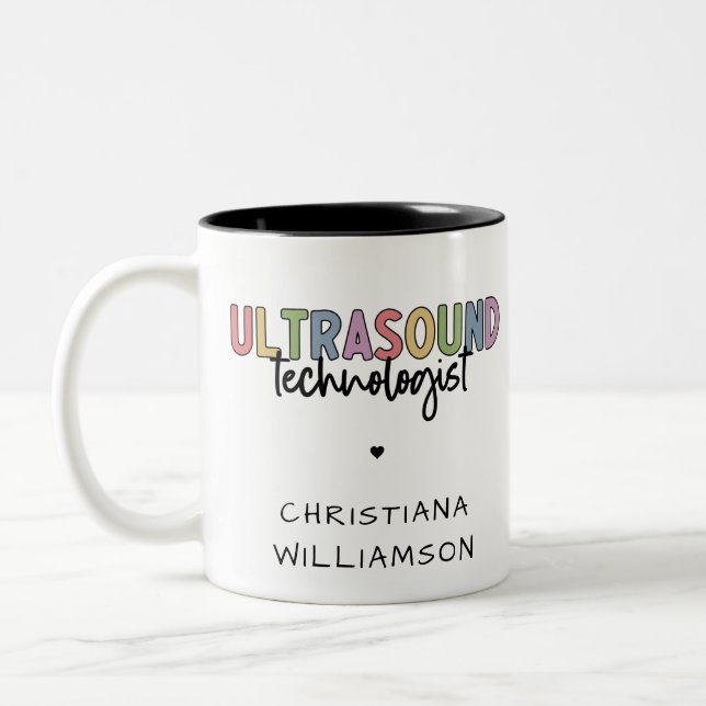 Individuelle Name Ultrasound Technologist Geschenk Zweifarbige Tasse (Links)
