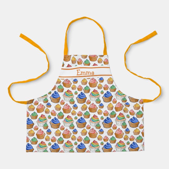 Individuelle Name und Cupcake Print Schürze für Ki (Vorderseite)