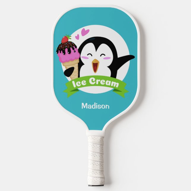 Individuelle Name und Farbe Eiscreme Pinguin Pickleball Schläger (Vorderseite)