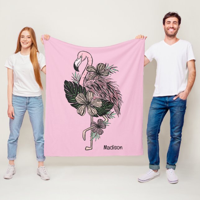 Individuelle Name und Farbrosa Flamingo Fleecedecke (Beispiel)