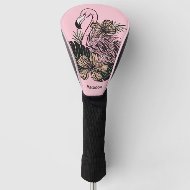 Individuelle Name und Farbrosa Flamingo Golf Headcover (Vorderseite)