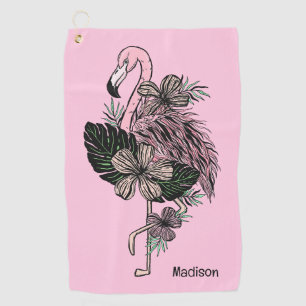Individuelle Name und Farbrosa Flamingo Golfhandtuch