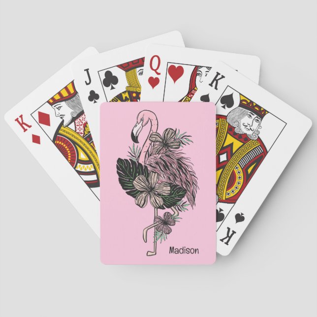 Individuelle Name und Farbrosa Flamingo Spielkarten (Rückseite)