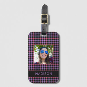Individuelle Name und Foto Kariert / Tartan Muster Gepäckanhänger