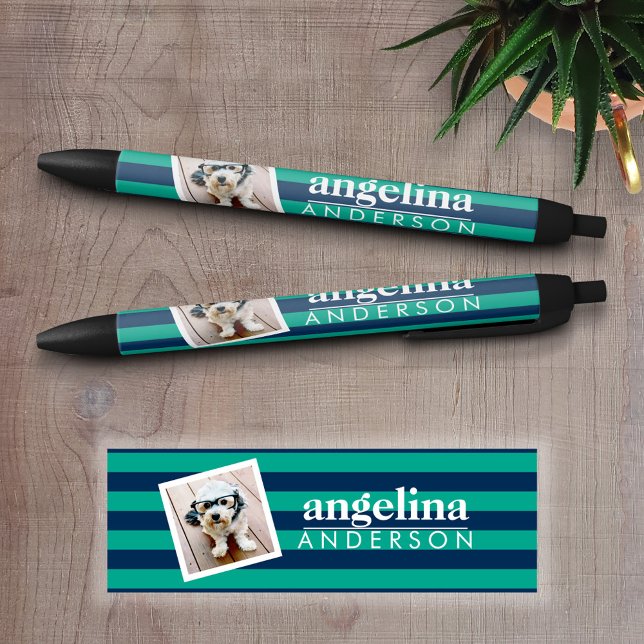 Individuelle Name und Foto mit bunten Streifen Kugelschreiber (Personalized writing pen - Add a Photo and Text)