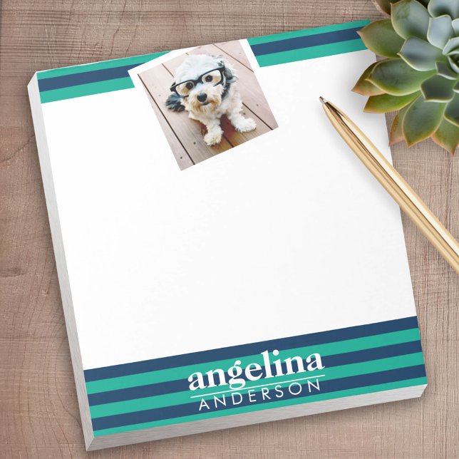 Individuelle Name und Foto mit bunten Streifen Notizblock (Personalized Notepad - a fun gift or useful promotional product)