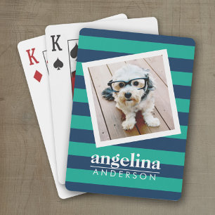 Individuelle Name und Foto mit bunten Streifen Spielkarten