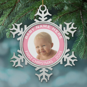 Individuelle Name und Jahr des ersten Weihnachtsju Schneeflocken Zinn-Ornament
