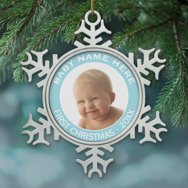 Individuelle Name und Jahr des ersten Weihnachtsju Schneeflocken Zinn-Ornament (Personalized pewter Christmas Ornament - Baby's First Christmas)