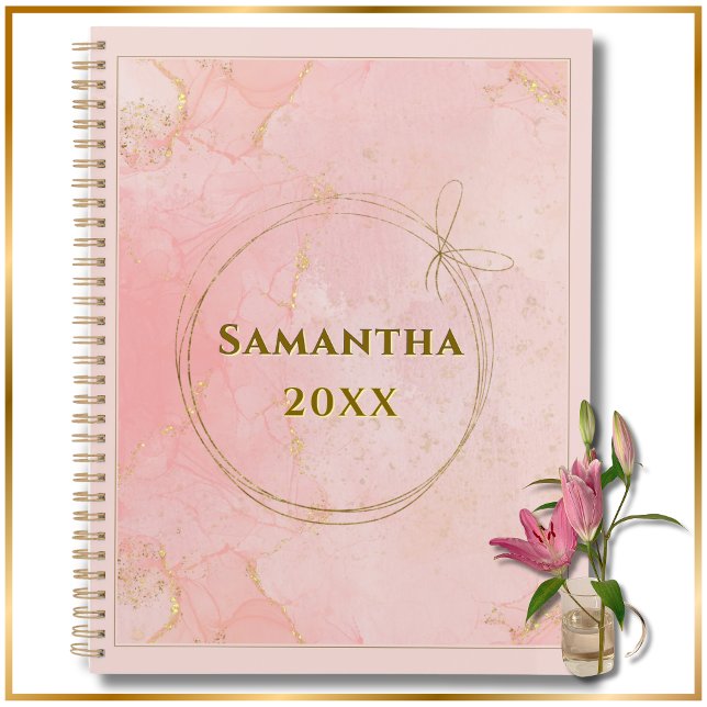 Individuelle Name- und Jahresrosa- und Goldplaner Planer (Custom Name & Year Pink & Gold Planner. Cute, Girly Organizer, Notebook, Scheduler for the New Year!)